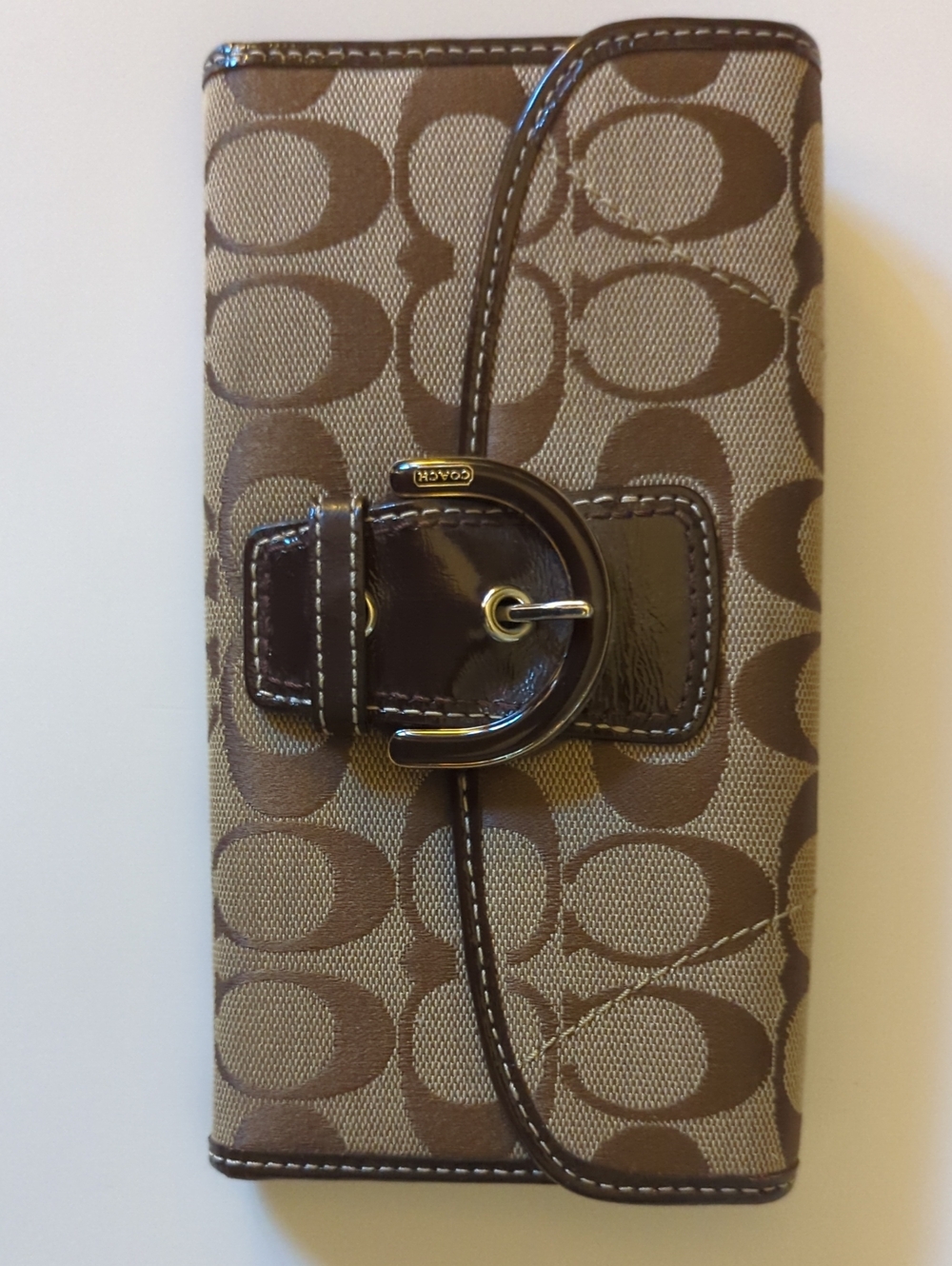 Coach Brown Signature Canvas Phone Case with Buckle